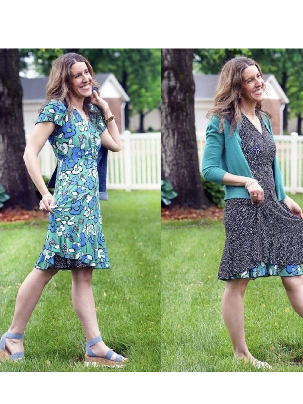 CAbi Green & Blue Floral Layered A-Line Skirt